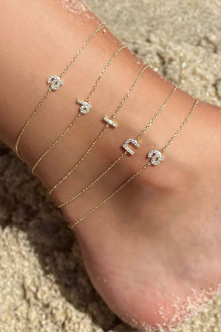  Tiny Lowercase Pavé Initial Anklet - Adina Eden's Jewels
