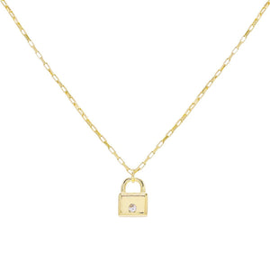 Gold CZ Mini Lock Necklace - Adina Eden's Jewels