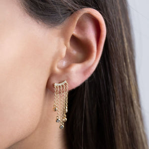  Hanging Chain Bezel Stud Earring - Adina Eden's Jewels