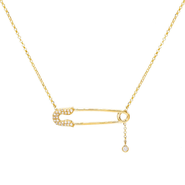 14K Gold Safety Pin Diamond Necklace 14K - Adina Eden's Jewels
