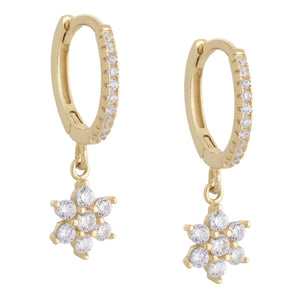 Gold Flower Dangle Huggie Earring - Adina Eden's Jewels