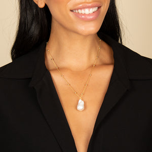  Baroque Pearl Ball Chain Necklace - Adina Eden's Jewels