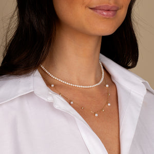  Dangling Diamond Bezel X Pearl Necklace 14K - Adina Eden's Jewels