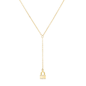 Gold Pavé Lock Link Lariat - Adina Eden's Jewels