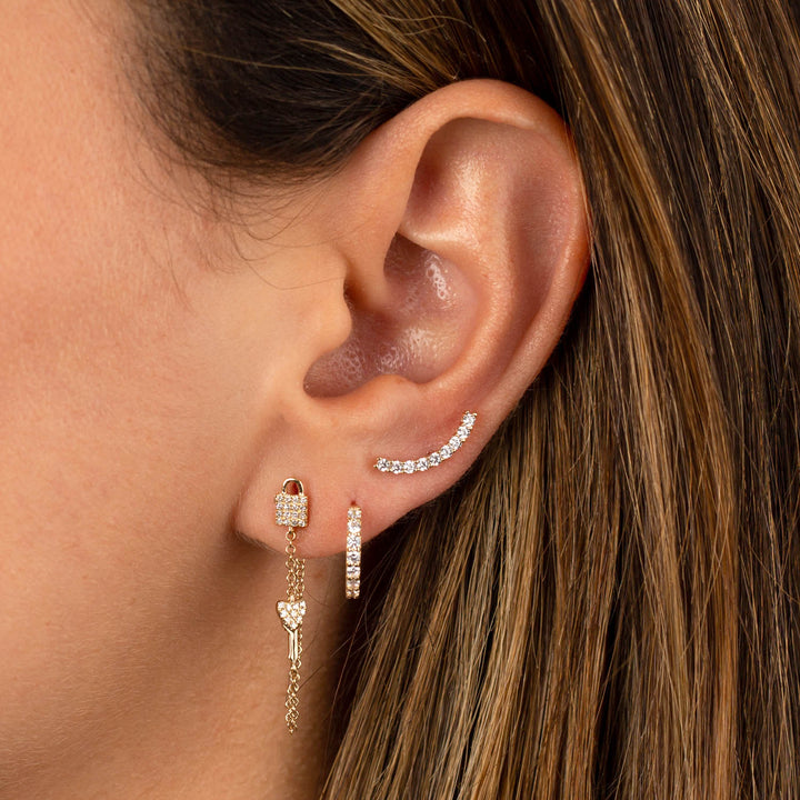  Diamond Lock Chain X Key Stud Earring 14K - Adina Eden's Jewels
