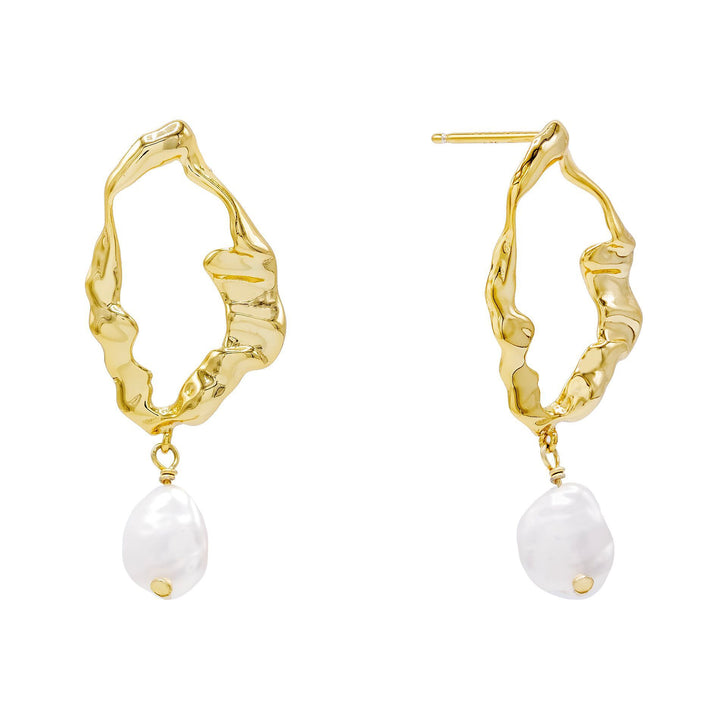 Pearl White Pearl Wavy Stud Earring - Adina Eden's Jewels
