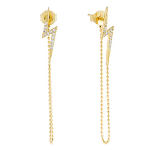 Gold / Single Pavé Lightning Bolt Chain Earring - Adina Eden's Jewels
