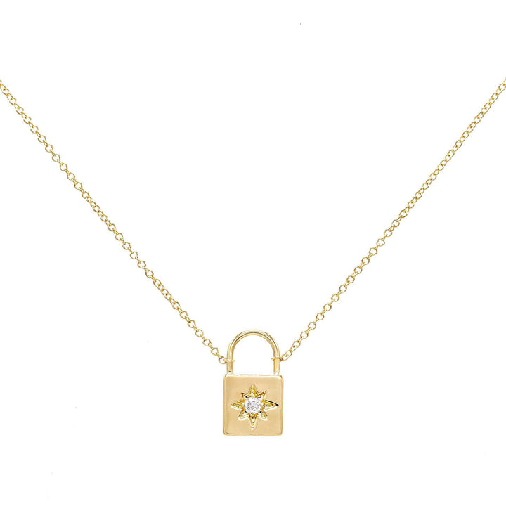 14K Gold Diamond Starburst Lock Necklace 14K - Adina Eden's Jewels
