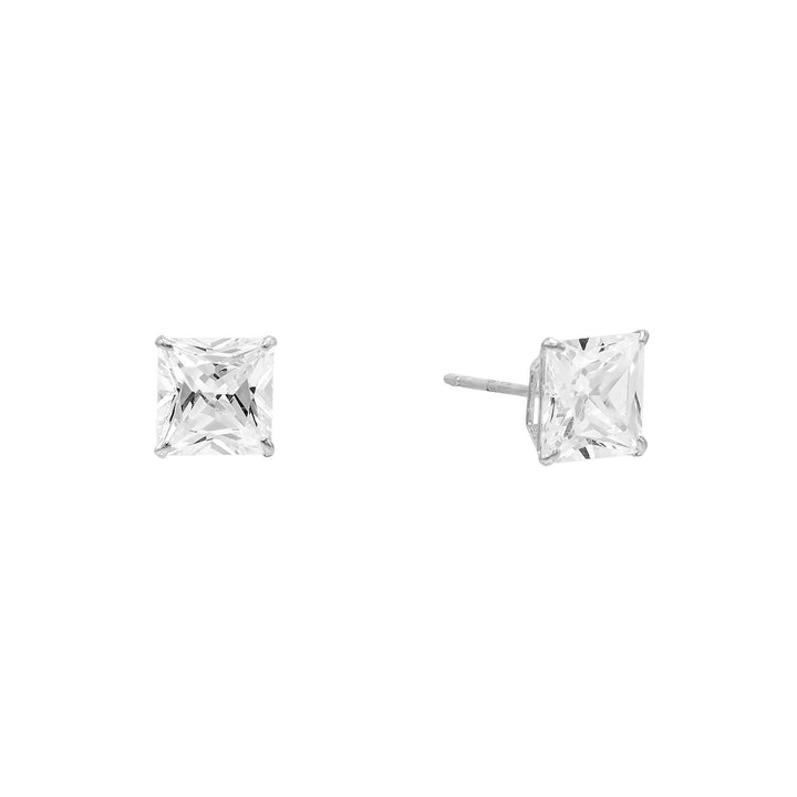 14K White Gold / 4 MM / Pair Princess Cut Stud Earring 14K - Adina Eden's Jewels