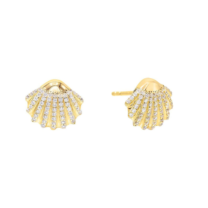 Gold CZ Shell Stud Earring - Adina Eden's Jewels