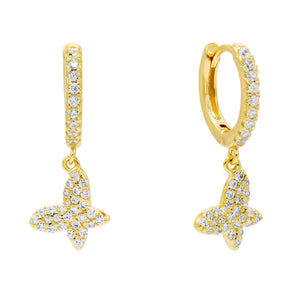 Gold Pavé Butterfly Huggie Earring - Adina Eden's Jewels