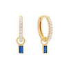 Sapphire Blue Dangling Baguette Huggie Earring - Adina Eden's Jewels