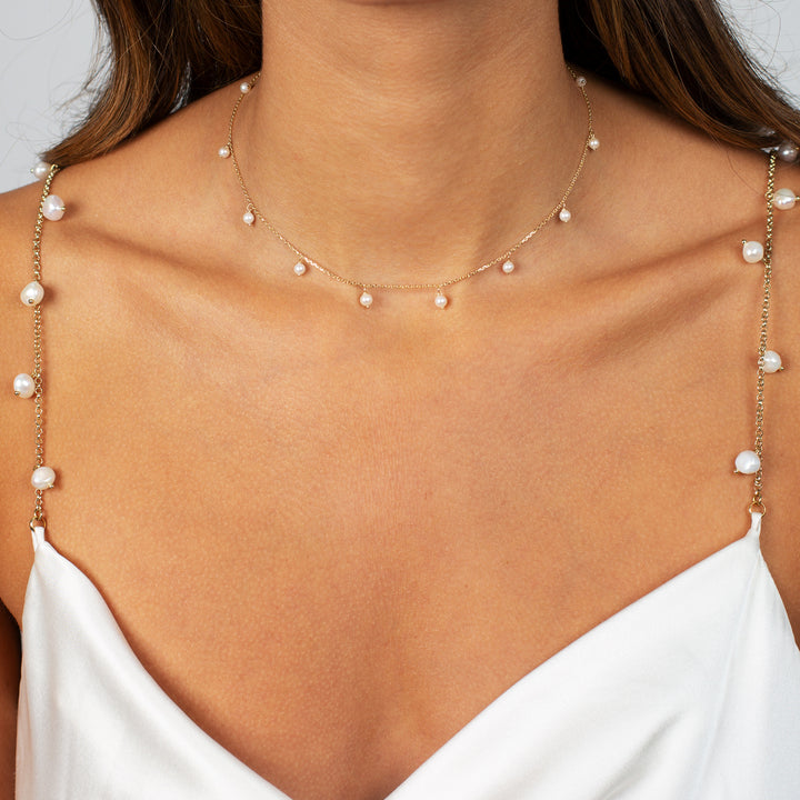  Multi Dangling Pearl Necklace 14K - Adina Eden's Jewels