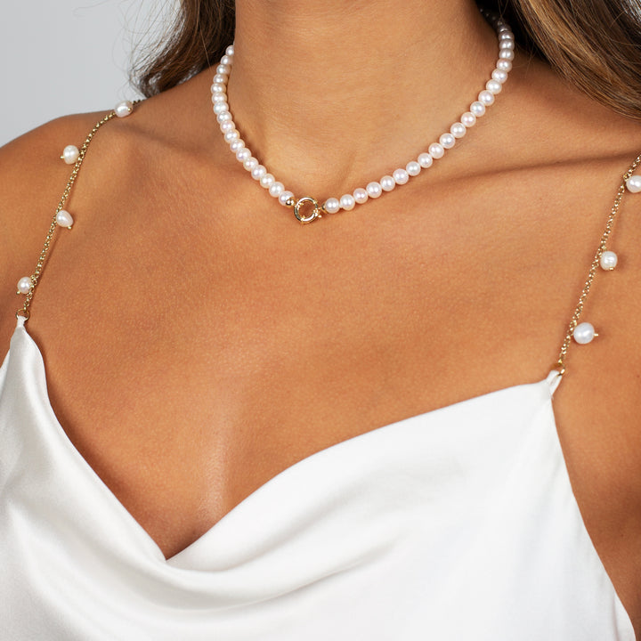  Pearl Toggle Necklace 14K - Adina Eden's Jewels