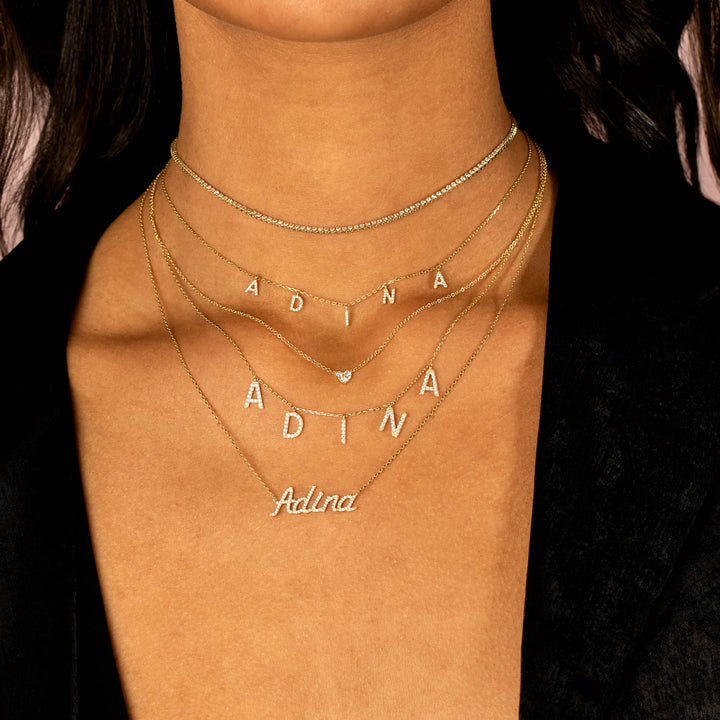 Mini Diamond Heart Necklace 14K - Adina Eden's Jewels