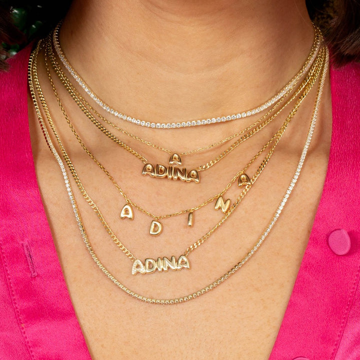 Adina Eden Solid Bubble Name Cuban Link Necklace Personalized Jewelry
