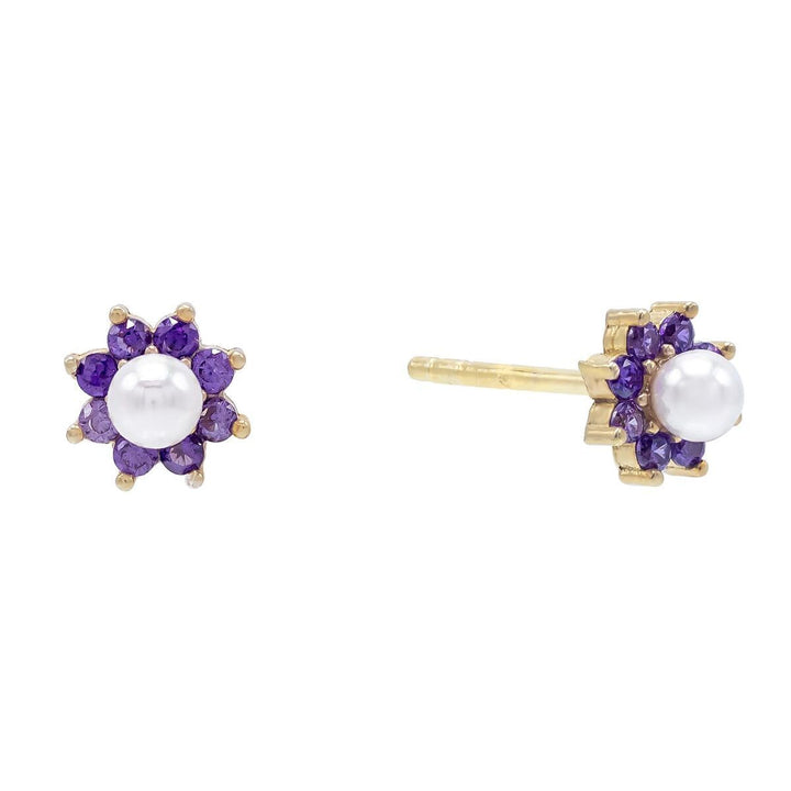 Amethyst Purple Pastel Pearl Flower Stud Earring - Adina Eden's Jewels