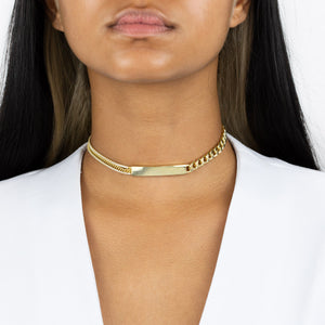  Engraved Tennis X Cuban Chain Bar Choker - Adina Eden's Jewels