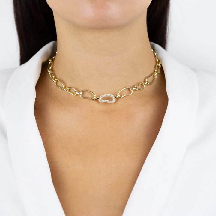  Pavé X Solid Waved Link Necklace - Adina Eden's Jewels