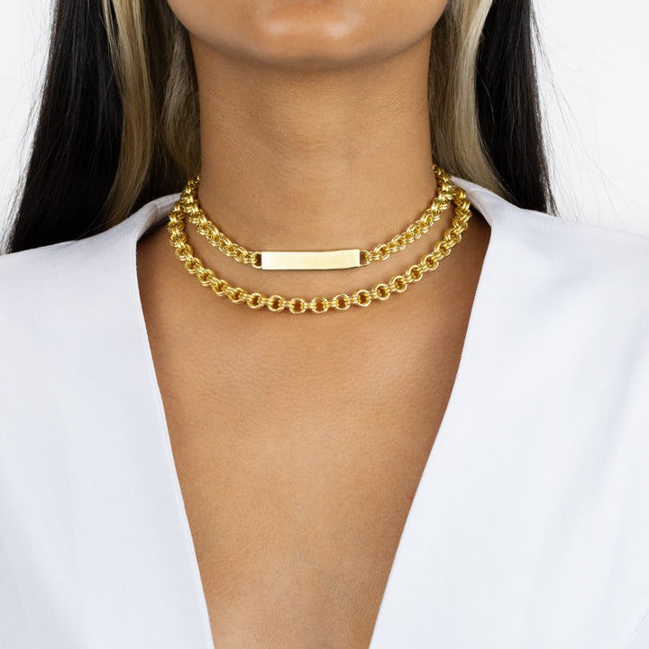  Hollow Rounded Rolo Bar Chain Choker - Adina Eden's Jewels