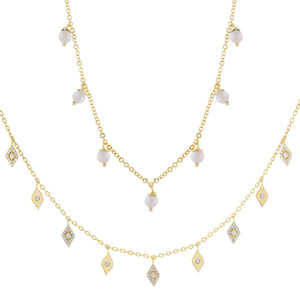 Combo Pearl X CZ Dangling Necklace Combo Set - Adina Eden's Jewels