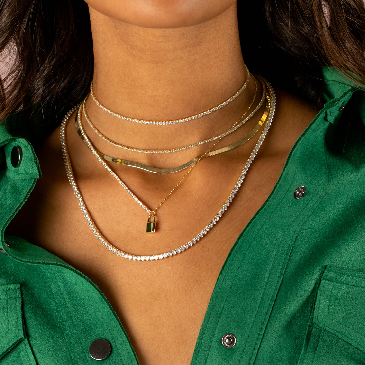 Chain x Tennis Lock Necklace Adina Eden Jewels