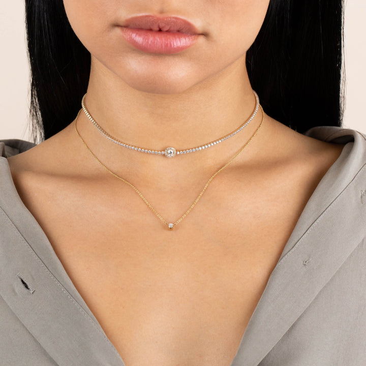 Diamond Tiny Princess Cut Necklace 14K - Adina Eden's Jewels