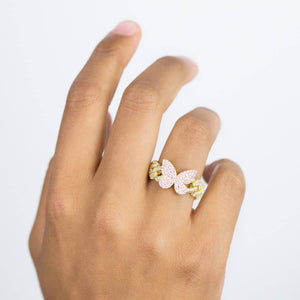  Pink Pavé Butterfly Chain Link Ring - Adina Eden's Jewels