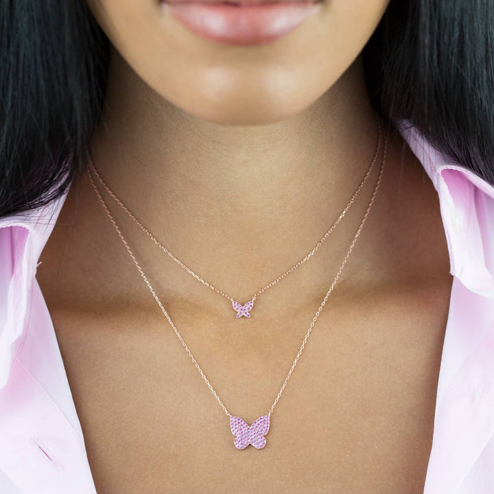  Pavé Mini Pink Butterfly Necklace - Adina Eden's Jewels