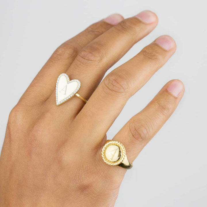  Pavé X Solid Heart Ring - Adina Eden's Jewels
