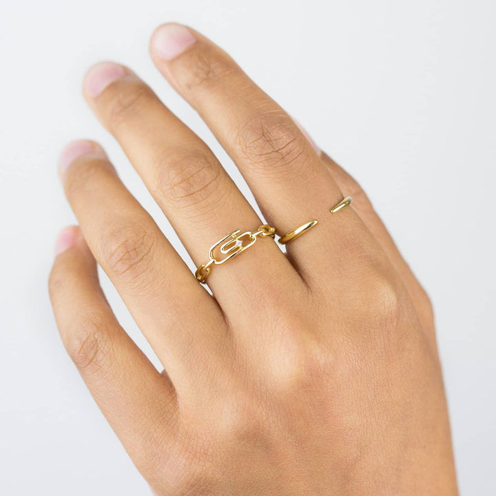  CZ Safety Pin X Paperclip Chain Ring - Adina Eden's Jewels