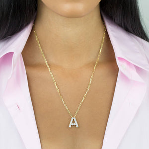  Large CZ Uppercase Initial Link Necklace - Adina Eden's Jewels