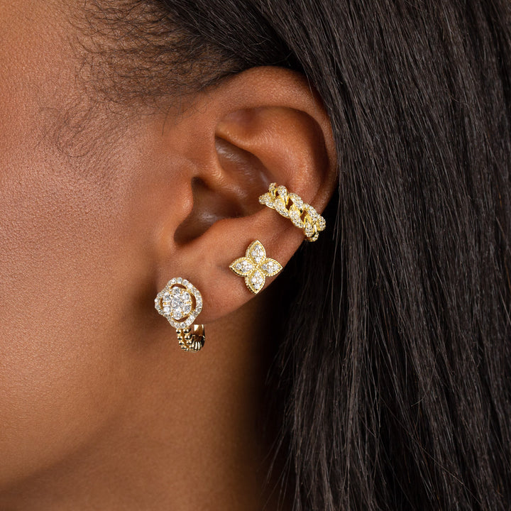  CZ Flower X Beaded Hoop Earring - Adina Eden's Jewels