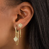  CZ Rose Flower Double Chain Huggie Earring - Adina Eden's Jewels