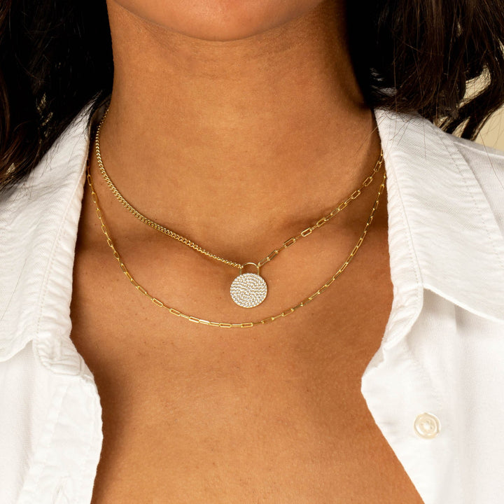  Half Pavé Mixed Chain Disc Necklace - Adina Eden's Jewels