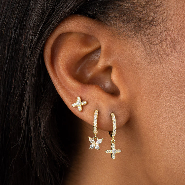  CZ Crystal 4 Petal Flower Stud Earring - Adina Eden's Jewels