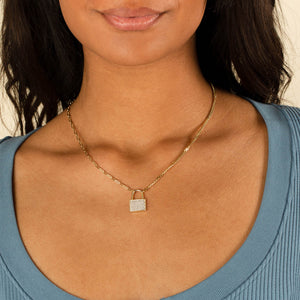  Half Pavé Mixed Chain Lock Necklace - Adina Eden's Jewels