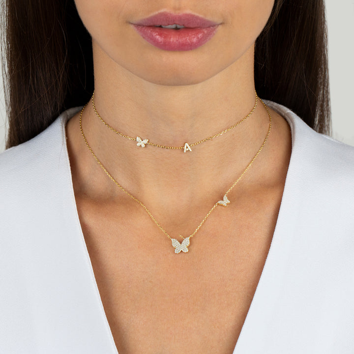  Pavé Double Butterfly Necklace - Adina Eden's Jewels