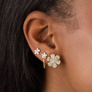  CZ 5 Petal Flower Chain Stud Earring - Adina Eden's Jewels
