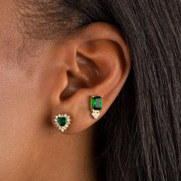  CZ Emerald Heart Stud Earring - Adina Eden's Jewels