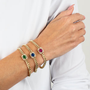  CZ Emerald Colored Cuban Link Bracelet - Adina Eden's Jewels