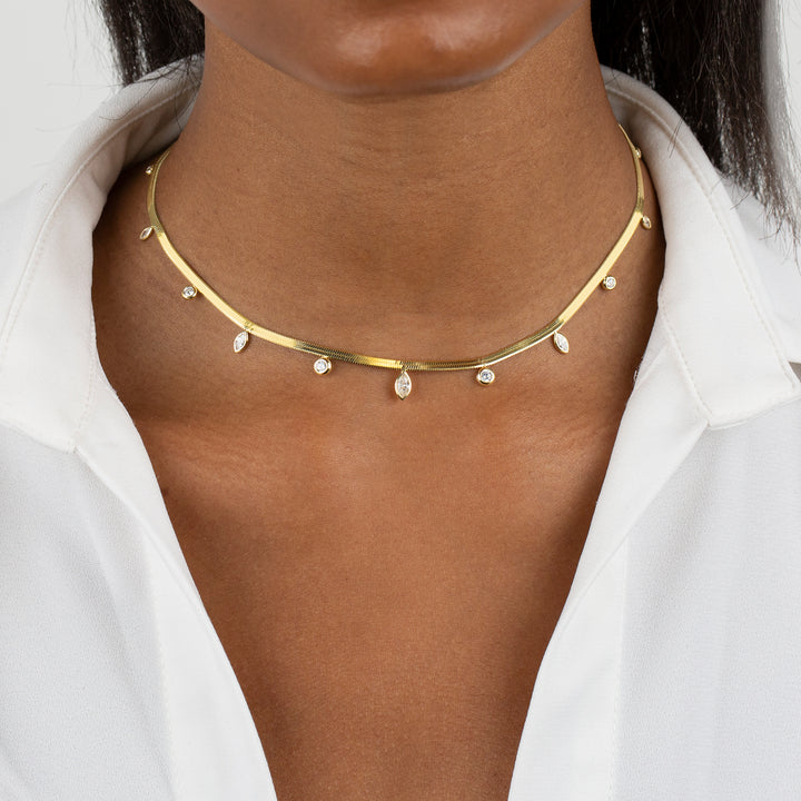  CZ Multi Stone Herringbone Necklace - Adina Eden's Jewels