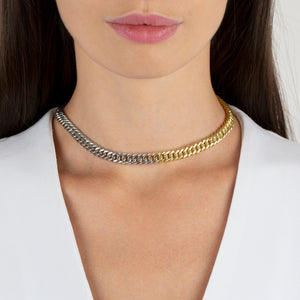  Two Tone Double Curb Links Choker - Adina Eden's Jewels
