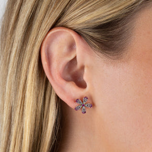  CZ Multi Colored Flower Stud Earring - Adina Eden's Jewels