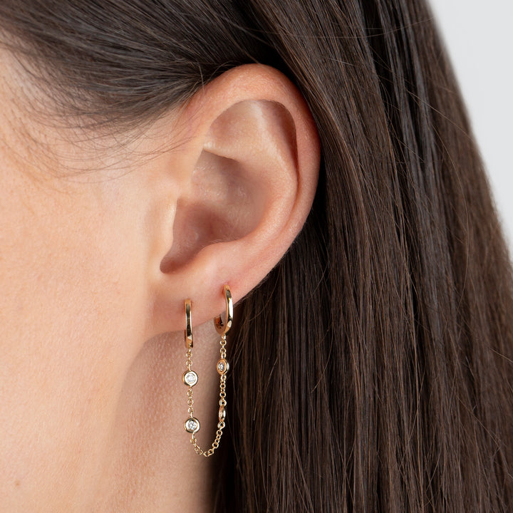  Double Diamond Bezel Chain Huggie Earring 14K - Adina Eden's Jewels