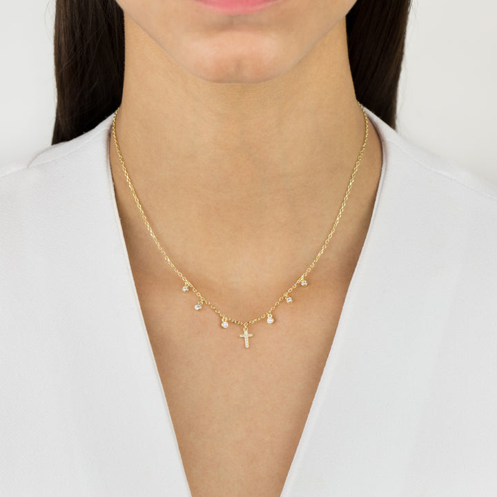  CZ Bezel Cross Necklace - Adina Eden's Jewels