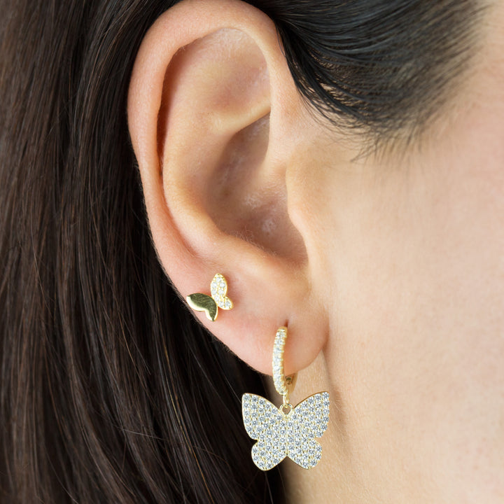  CZ X Solid Butterfly Stud Earring - Adina Eden's Jewels