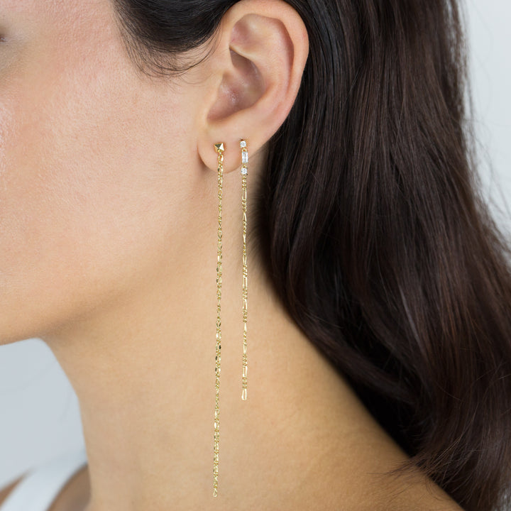  CZ Thin Figaro Chain Drop Stud Earring - Adina Eden's Jewels