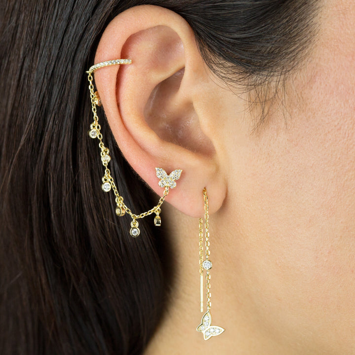  Bezel Butterfly Ear Cuff X Stud Earring - Adina Eden's Jewels