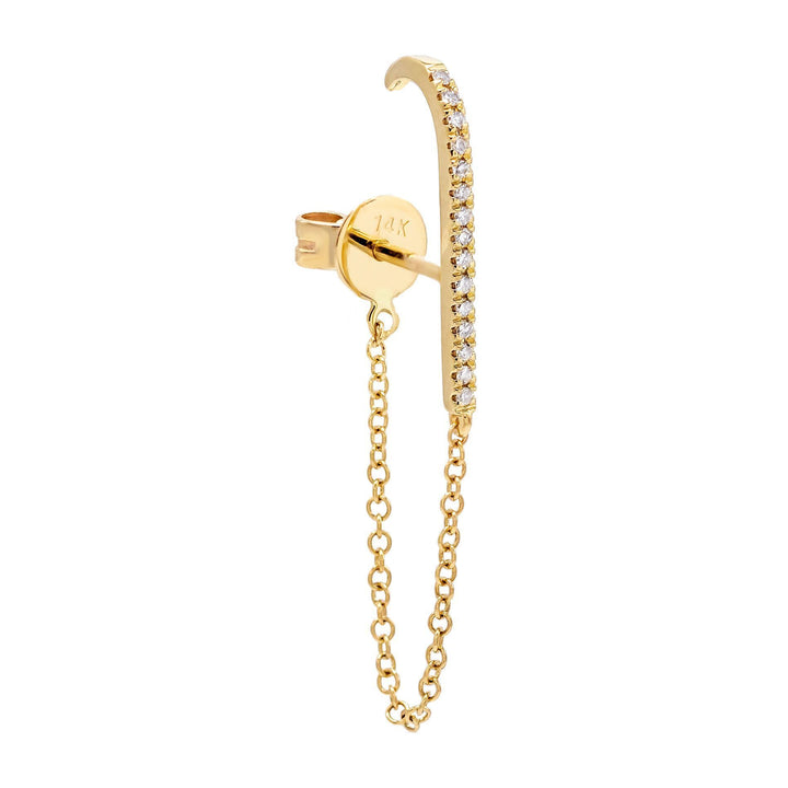 14K Gold / Single Diamond Chain Hook Stud Earring 14K - Adina Eden's Jewels